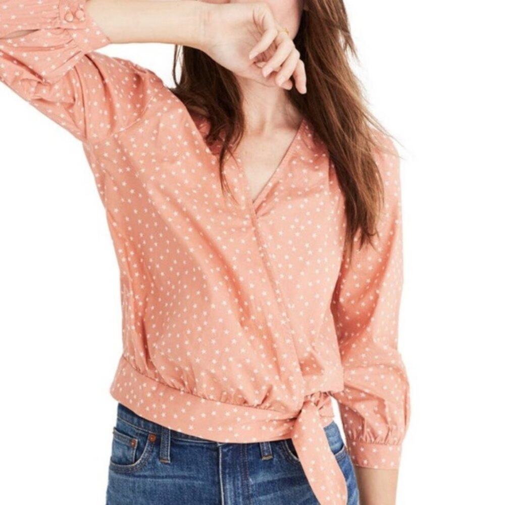 Madewell Star Print 100% Cotton Wrap Top Coral Size Large